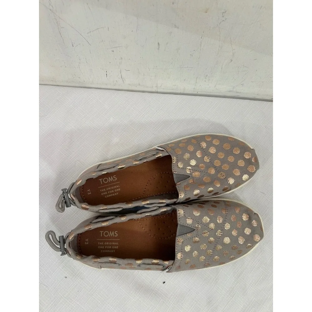 TOMS Slip On Shoes Size Y3 Grey Rose Gold Polka Dot Alpargata Kids